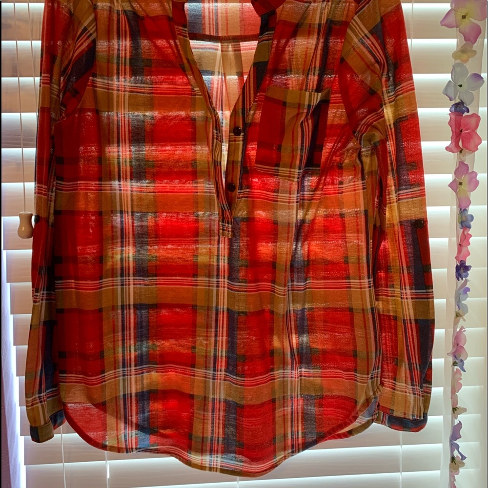 orange plaid blouse